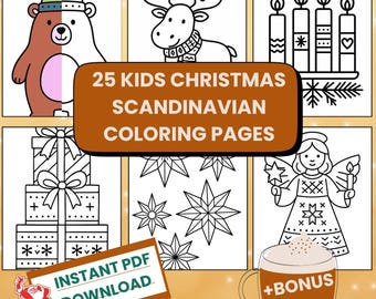 Scandinavian Christmas Coloring Pages for Kids | 25 Nordic Designs (Instant download PDF)