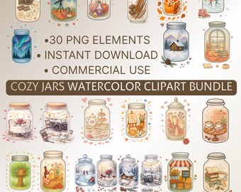 Gläser Aquarell Clipart 30 Elemente | Transparentes PNG | Kommerzielle Lizenz | Sofortiger digitaler Download