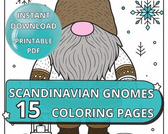 Nordic Christmas Gnomes Coloring Book | 15 Printable Pages (PDF) | instant download