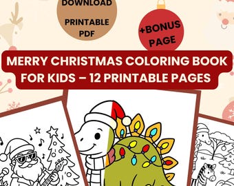 Kids Merry Christmas Coloring book | 12 Printables with Bonus | Holiday Activity PDF | Digital Download