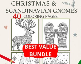 Nordic Christmas Coloring Pages | Gnomes Bundle (Digital Download)