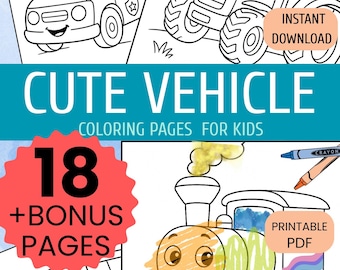 Vehicle Coloring Pages for Kids | Tractors Trucks Cars | 18 Pages + Bonus | Boys Activity