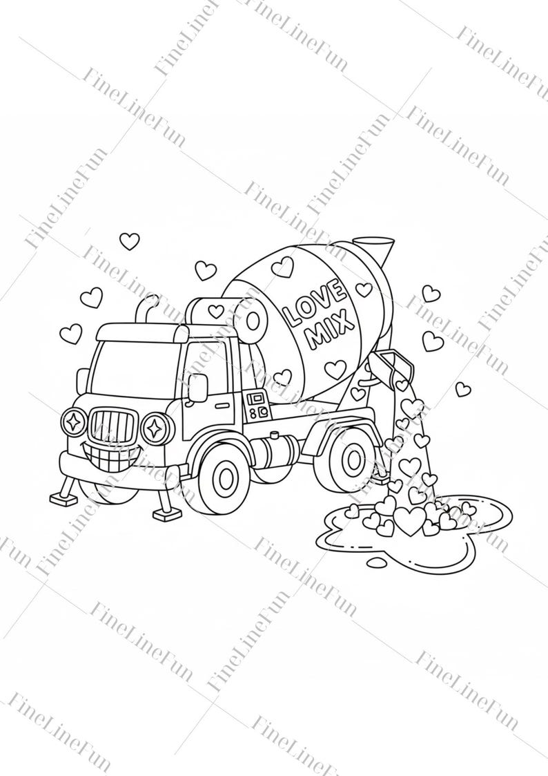 Valentines Vehicles Coloring Pages for Kids | 10 Printable Trucks ...