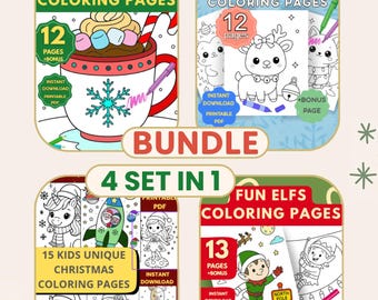Christmas Coloring Pages Bundle for Kids | 52+ bonus Printables (Digital Download)