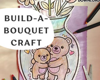 Muttertagsstrauß Handwerkliche Aktivität | Kinder Malseiten zum Ausdrucken (Digitaler Download)