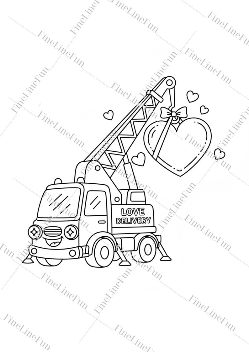 Valentines Vehicles Coloring Pages for Kids | 10 Printable Trucks ...