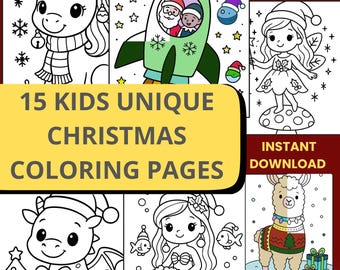 Unique Christmas Fun Coloring Pages for kids | 15 Printables + 1 Bonus | Instant Download PDF