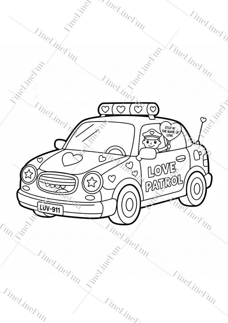 Valentines Vehicles Coloring Pages for Kids | 10 Printable Trucks ...