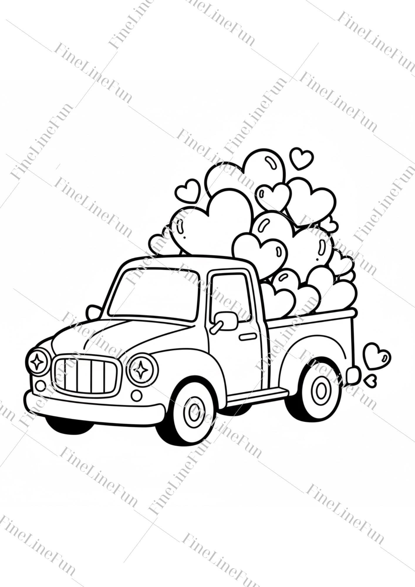 Valentines Vehicles Coloring Pages for Kids | 10 Printable Trucks ...