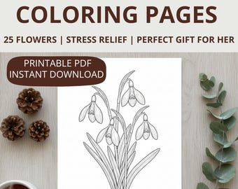 Botanische Malvorlagen für Erwachsene | 25 druckbare Blumen Seiten | Achtsamkeit Stressabbau Geschenk