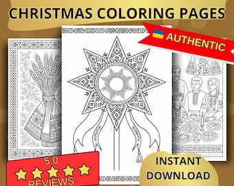 Libro para colorear navideño ucraniano para adultos / 13 escenas navideñas tradicionales / Descarga instantánea en PDF