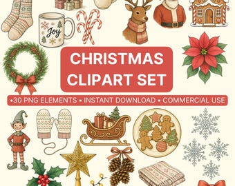 Christmas Graphics Clipart Bundle |  30 Holiday PNG Images (Commercial Use)