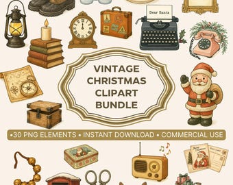 Retro Christmas Clipart | 30 PNG Illustrations (Digital Download)