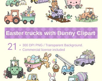 Easter Truck Clipart PNG | 21 Farmhouse Sublimation Elements | Egg Decor | Commercial Use