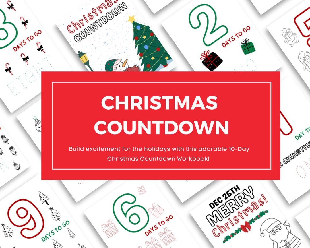 Printable Christmas Countdown for Kids I 10-day Countdown Color & Trace ...