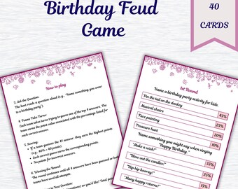 Birthday Feud Game | Fun Printable Party Game for Kids Teens and Adults | 40 fun Birthday Feud Game | Instant download