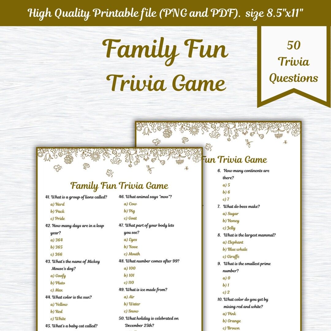 Family Fun Trivia Game | Printable Quiz for Family and Friends | Family ...