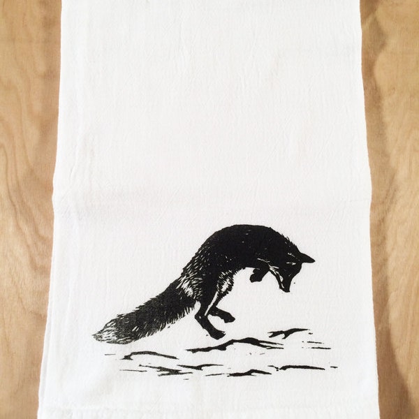 SALE: Jumping Fox Screen Printed Tea Towel