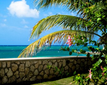 Tropical Paradise - Turquoise Water and Pink Hibiscus print