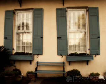 Blue Shutters and Bench in Downtown Charleston, SC - Fine Art print