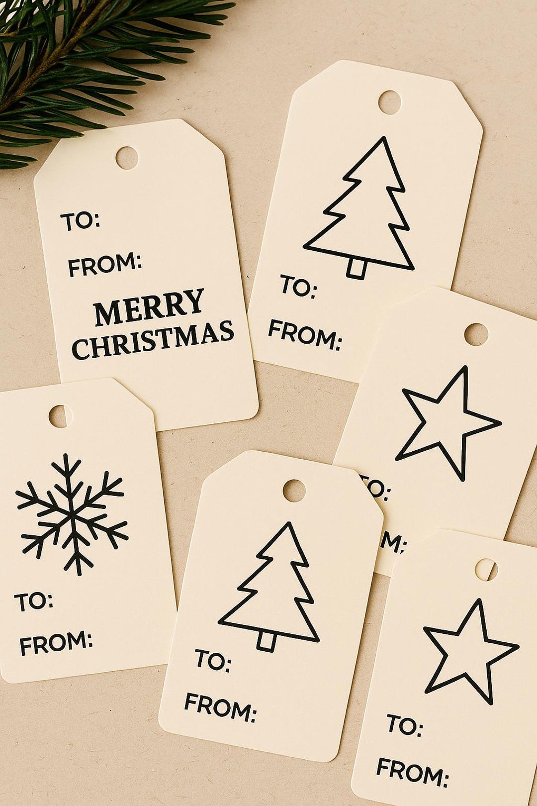Minimalist Line Art Christmas Gift Tags | Scandinavian Style (PNG ...