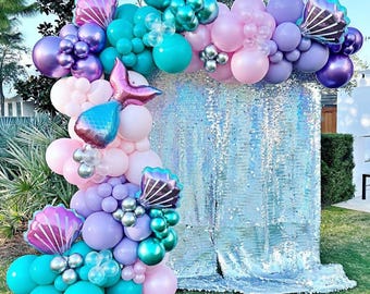 Mermaid Balloon Arch Kit, 154 Pc Purple Green Under the Sea Balloon Garland for Summer Birthday Baby Shower Party