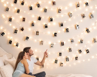 Photo Clip String Lights, 33ft 100 LED Fairy Lights with 50 Clear Clips & Timer, Warm White Picture Display Lights for Bedroom Wall Decor