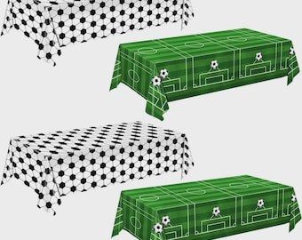 Soccer Party Tablecloths 4 Pack, 54x108 Plastic Sports Table Covers, Soccer Birthday Decorations, Green Field Ball Print
