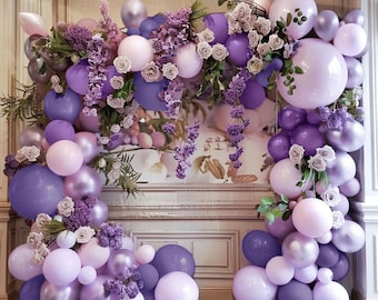 Purple Balloon Garland Arch Kit | Double Stuffed Dark Purple, Lavender, Pearl Lilac & Violet for Baby Shower Birthday, Butterfly Party Decor