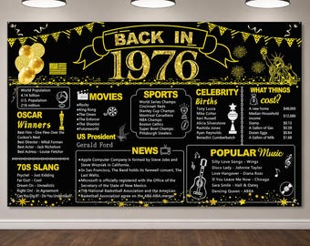 50th Birthday Black Gold Party Decoration, Back in 1976 Banner, 50 Year Old Birthday Poster Supplies, Vintage 1976 Photo Backdrop