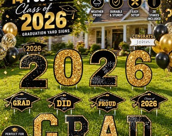 Class of 2026 Graduation Yard Signs – Black Gold Congrats Grad Lawn Decorations