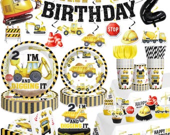 Construction 2nd Birthday Party Supplies, I'm 2 and Digging It Tableware Set with Banner Plates Cups Napkins