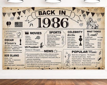 40th Birthday Decorations Back in 1986 Banner, Vintage 40 Year Old Birthday Backdrop, Large 1986 Party Poster Photo Booth Decor