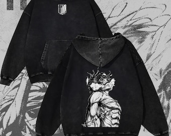 Felpa con cappuccio di Eren Yeager tratta da Attack on Titan, modello oversize streetwear lavato (100% cotone)