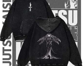 Gojo Satoru Anime Hoodie, Jujutsu Kaisen Graphic Print, Oversized Cotton