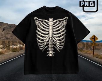 Vintage Skeleton Rib Cage Graphic: Retro Halloween Tee Design (Digital Download