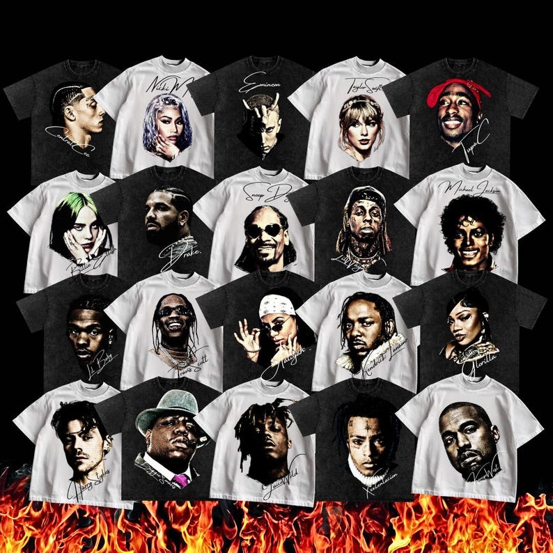 Rappers T-shirt Design Bundle: Hip-hop PNG & SVG, Streetwear Art ...
