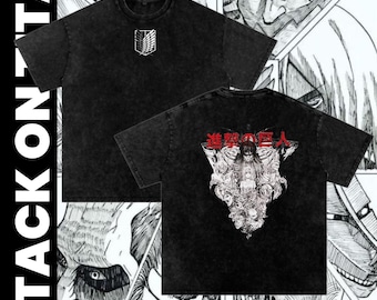 Attack on Titan Oversized T-Shirt, Eren Yeager Graphic, Acid Wash Anime Streetwear