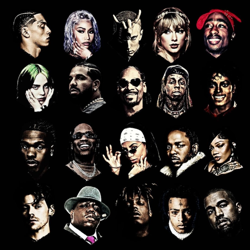 Rappers T-shirt Design Bundle: Hip-hop PNG & SVG, Streetwear Art ...