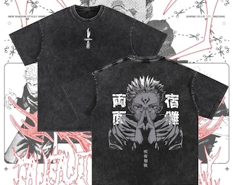 Ryomen Sukuna Anime T-Shirt, Jujutsu Kaisen Streetwear, Acid Wash Graphic Tee