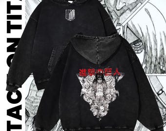 Oversized Attack on Titan Hoodie, Eren Yeager Graphic, Unisex Anime Sweatshirt