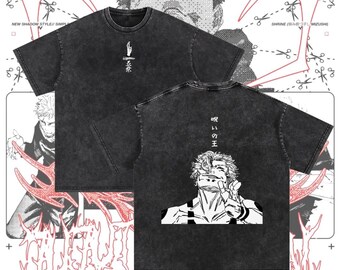 Ryomen Sukuna anime-T-shirt, jujutsu Kaisen King of Curses Acid Wash-T-shirt