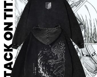 Attack on Titan Hoodie, Eren Yeager Graphic, Snow Washed, Winter Warmth