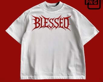Blessed Gothic Streetwear T-Shirt Design: Bold Red Graphic (Digital Download)