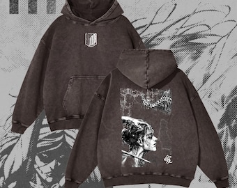 Felpa con cappuccio di Eren Yeager tratta da Attack on Titan, modello oversize streetwear effetto lavato (100% cotone)