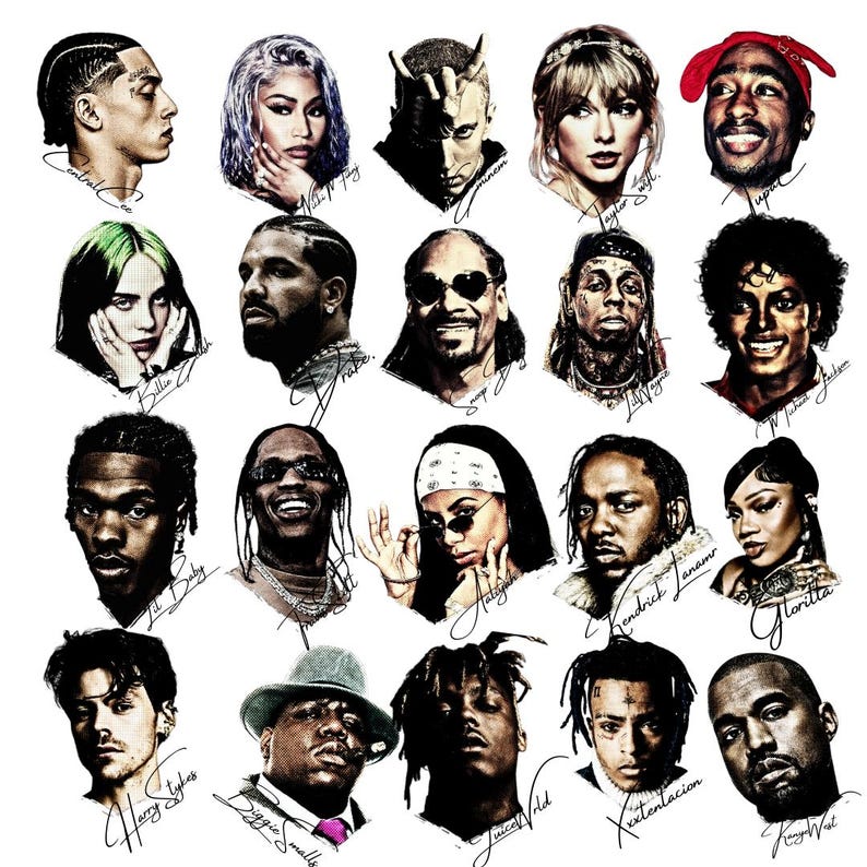 Rappers T-shirt Design Bundle: Hip-hop PNG & SVG, Streetwear Art ...