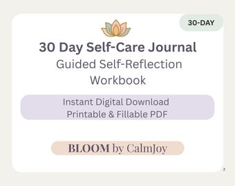 30 Day Self-Care Journal, Guided Reflection Workbook (Printable PDF)