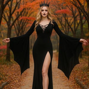 Vampire Queen Halloween Victorian Wedding Dress Gothic Black Spandex Pentagram Necktie Hollow