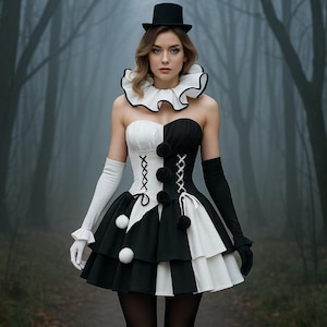 Black and White Harlequin Jester Costume Dress
