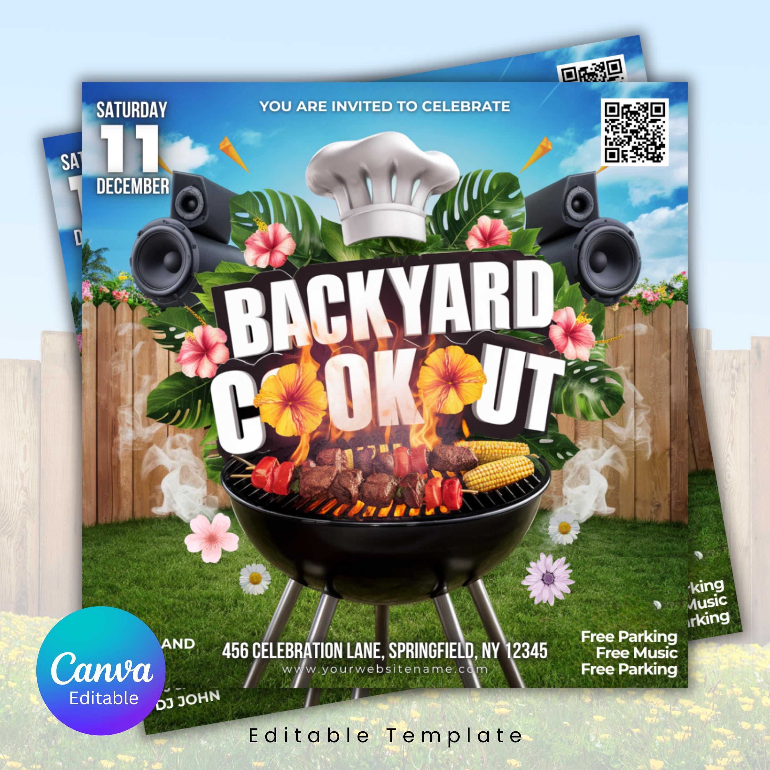 Backyard Cookout Flyer, BBQ Flyer, Summer Cookout Flyer, DIY Canva